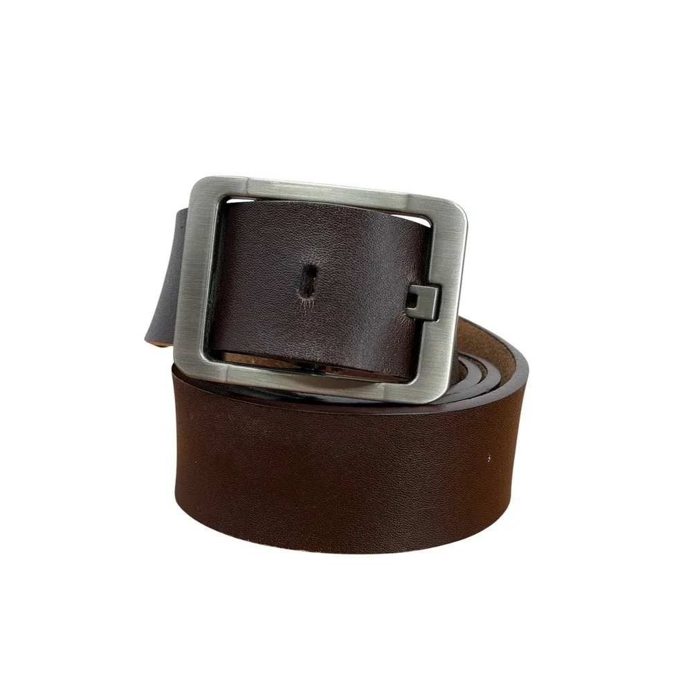 Oveynersin Wide Buckle Belt Mens SZ 43 Brown Leather Casual Classic Full Grain